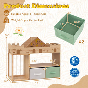 Toy Storage Organizer with Stuffed Animal Storage and Open Shelves-Natural
