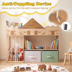 Toy Storage Organizer with Stuffed Animal Storage and Open Shelves-Natural