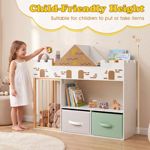 Toy Storage Organizer with Stuffed Animal Storage and Open Shelves-White