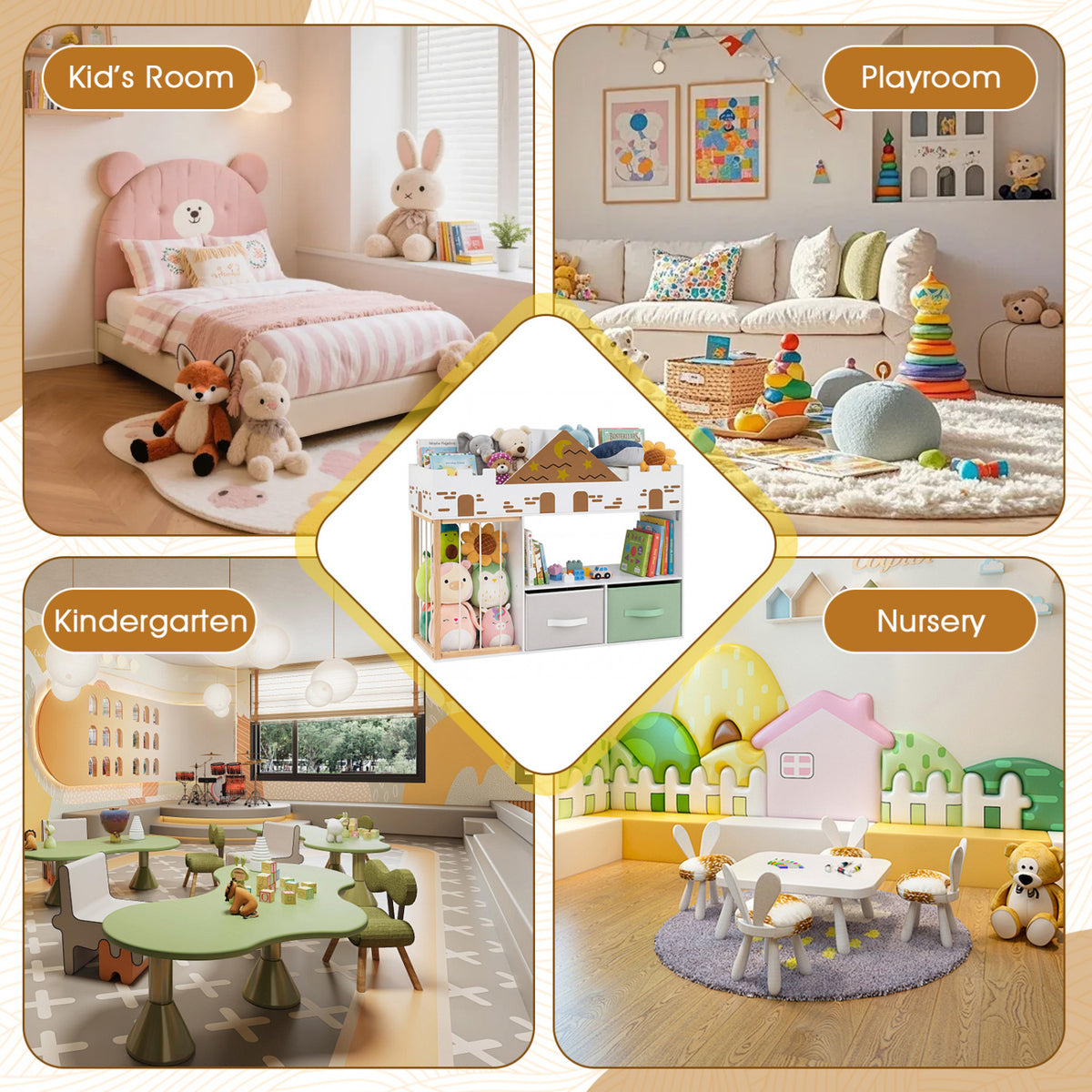 Toy Storage Organizer with Stuffed Animal Storage and Open Shelves-White