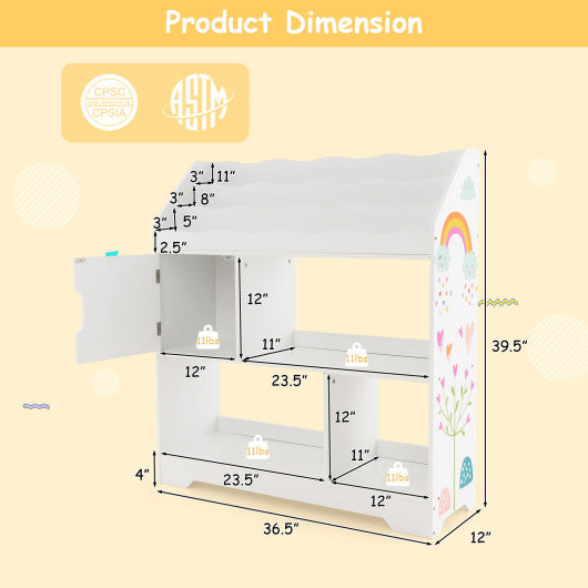 Kids Toy Storage Organizer with Book Shelf and Storage Cabinet-White
