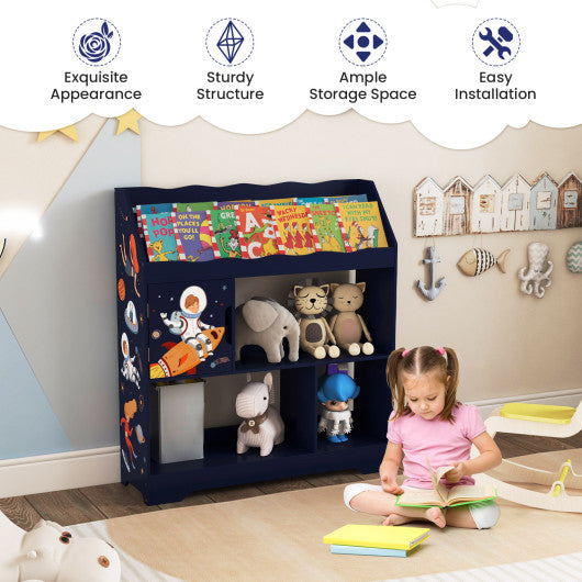 Kids Toy Storage Organizer with Book Shelf and Storage Cabinet-Navy