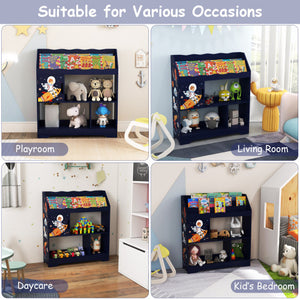 Kids Toy Storage Organizer with Book Shelf and Storage Cabinet-Navy