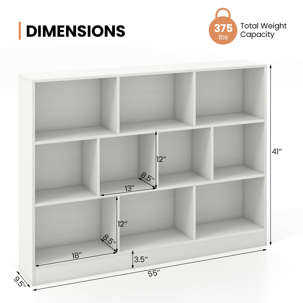 41 inches Wooden Toy Storage Organizer with 10 Cubes for Classroom Daycare Nursery Kindergarten-White