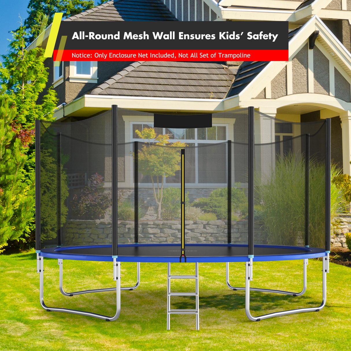 Trampoline Replacement Protection Enclosure Net with Zipper-12 ft