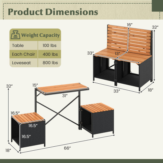 2-in-1 Transforming Picnic Table and Chairs Set with Storage