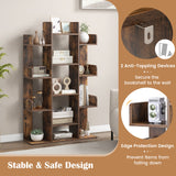 Tree-Shaped Bookshelf with 13 Compartments for Home Office-Rustic Brown
