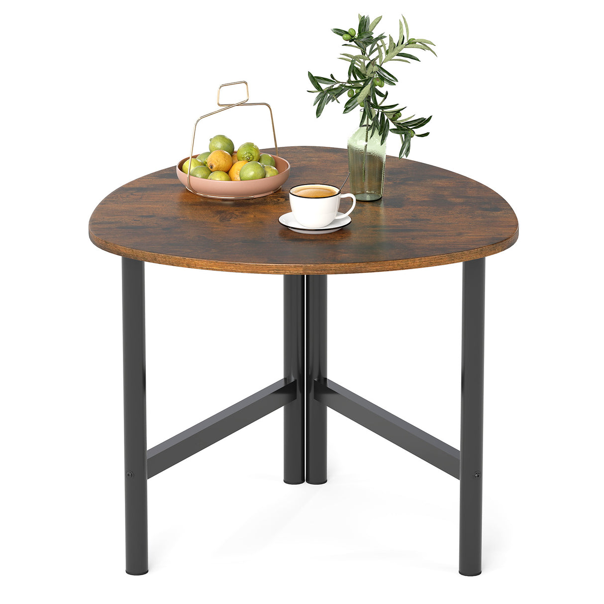 Triangle Coffee Table Oval Coffee Table with Metal Legs Industrial Center Table-Rustic Brown