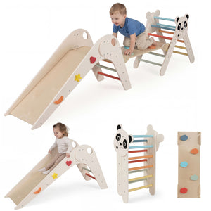 Triangle Set Foldable Kids Climbing Toys Panda-Themed Wood Montessori Climbing Set-Macaron