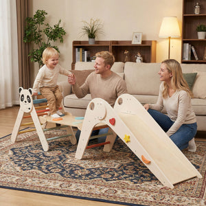 Triangle Set Foldable Kids Climbing Toys Panda-Themed Wood Montessori Climbing Set-Macaron