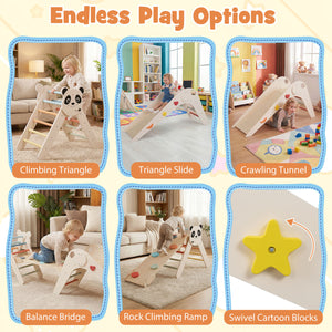 Triangle Set Foldable Kids Climbing Toys Panda-Themed Wood Montessori Climbing Set-Macaron