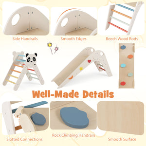 Triangle Set Foldable Kids Climbing Toys Panda-Themed Wood Montessori Climbing Set-Macaron