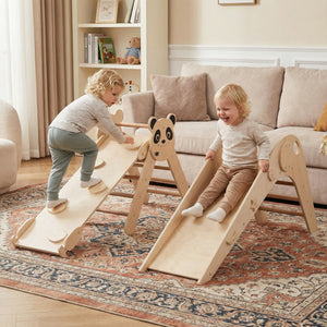 Triangle Set Foldable Kids Climbing Toys Panda-Themed Wood Montessori Climbing Set-Natural