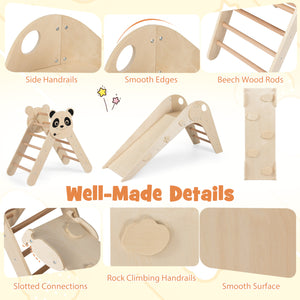 Triangle Set Foldable Kids Climbing Toys Panda-Themed Wood Montessori Climbing Set-Natural