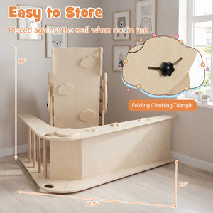 Triangle Set Foldable Kids Climbing Toys Panda-Themed Wood Montessori Climbing Set-Natural
