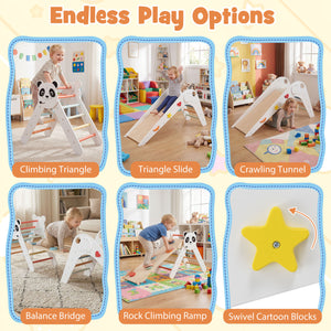 Triangle Set Foldable Kids Climbing Toys Panda-Themed Wood Montessori Climbing Set-Multicolor