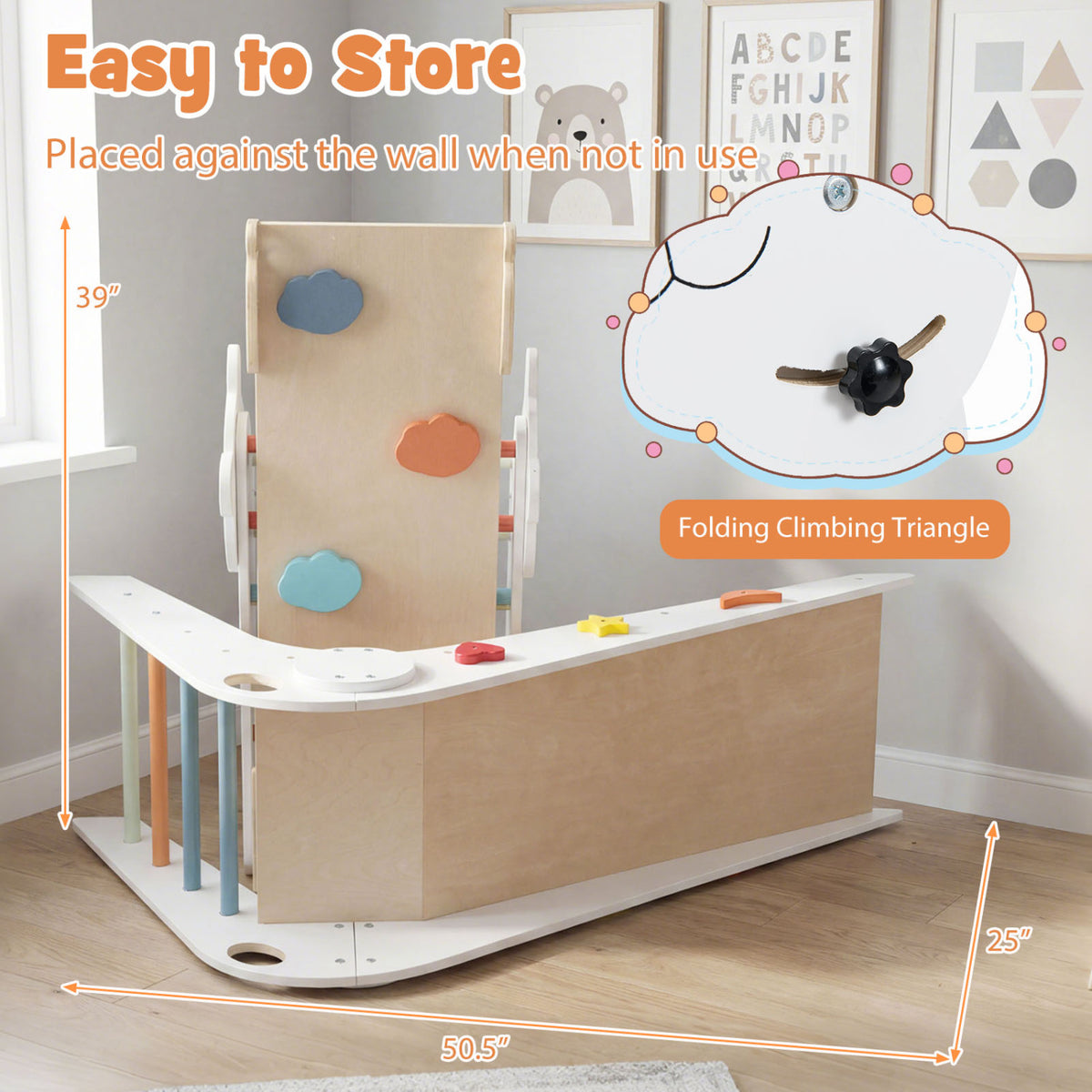 Triangle Set Foldable Kids Climbing Toys Panda-Themed Wood Montessori Climbing Set-Multicolor