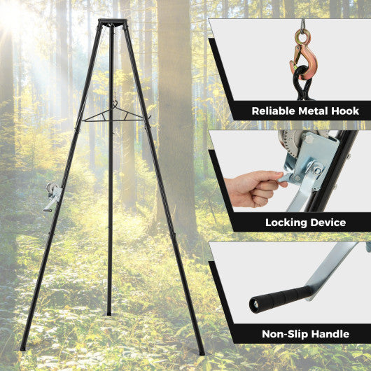 Tripod Game Hoist Deer Hanger 600 LBS Capacity Deer Skinning Rack-Black