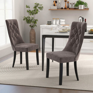 Tufted Dining Chairs Set of 2 with High Backrest and Padded Seat-Gray