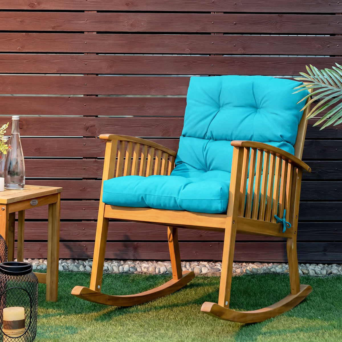 Tufted Patio High Back Chair Cushion with Non-Slip String Ties-Turquoise