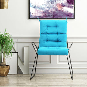 Tufted Patio High Back Chair Cushion with Non-Slip String Ties-Turquoise