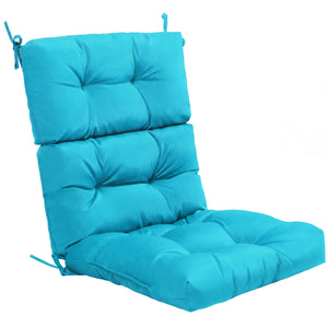 Tufted Patio High Back Chair Cushion with Non-Slip String Ties-Turquoise