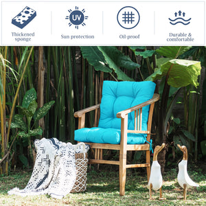 Tufted Patio High Back Chair Cushion with Non-Slip String Ties-Turquoise