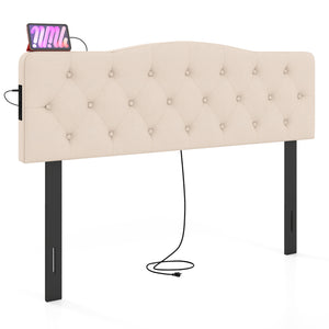 Tufted Upholstered Head Board for Queen and Full Size Bed with 2 AC Outlets-Beige
