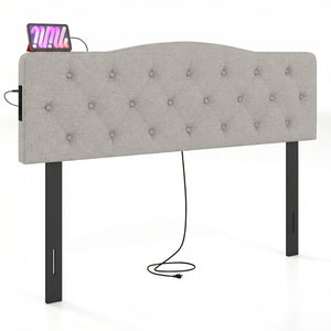 Tufted Upholstered Head Board for Queen and Full Size Bed with 2 AC Outlets-Gray