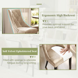 Tufted Wingback Upholstered Dining Chairs Set of 2-Light Brown