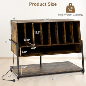 Turntable Stand with Charging Station and Vinyl Storage Shelves-Rustic Brown