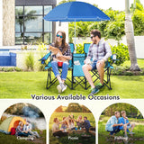 Portable Folding Picnic Double Chair With Umbrella-Turquoise