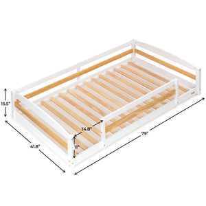 Twin Floor Bed with Safety Guardrails for Kids - Montessori Inspired