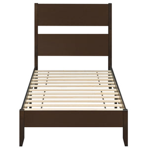 Twin Bed Frame with Headboard with Solid Wood Legs 12 Slats-Rustic Brown-Dark Walnut