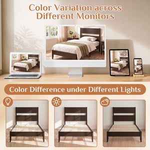Twin Bed Frame with Headboard with Solid Wood Legs 12 Slats-Warm Brown