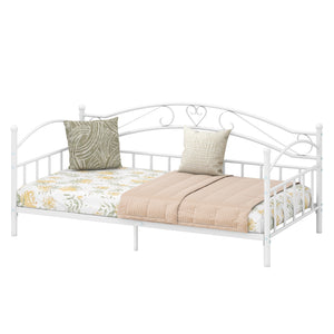 Twin Size Metal Daybed Frame with Headboard for Bedroom-White