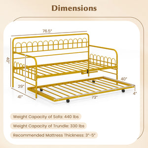 Twin Daybed with Curved Backrest and Armrests-Gold