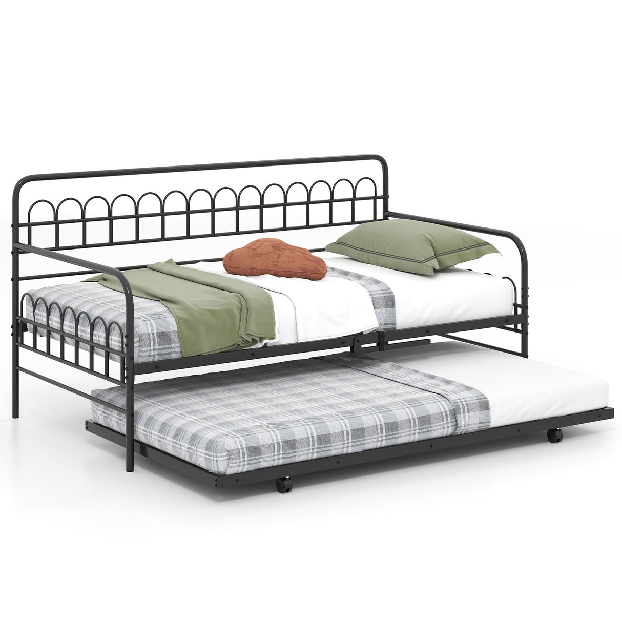 Twin Daybed with Curved Backrest and Armrests-Black