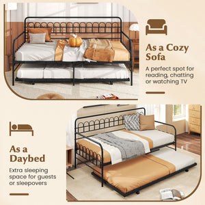 Twin Daybed with Curved Backrest and Armrests-Black