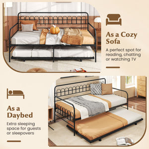 Twin Daybed with Curved Backrest and Armrests-Black