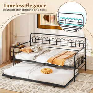 Twin Daybed with Curved Backrest and Armrests-Black