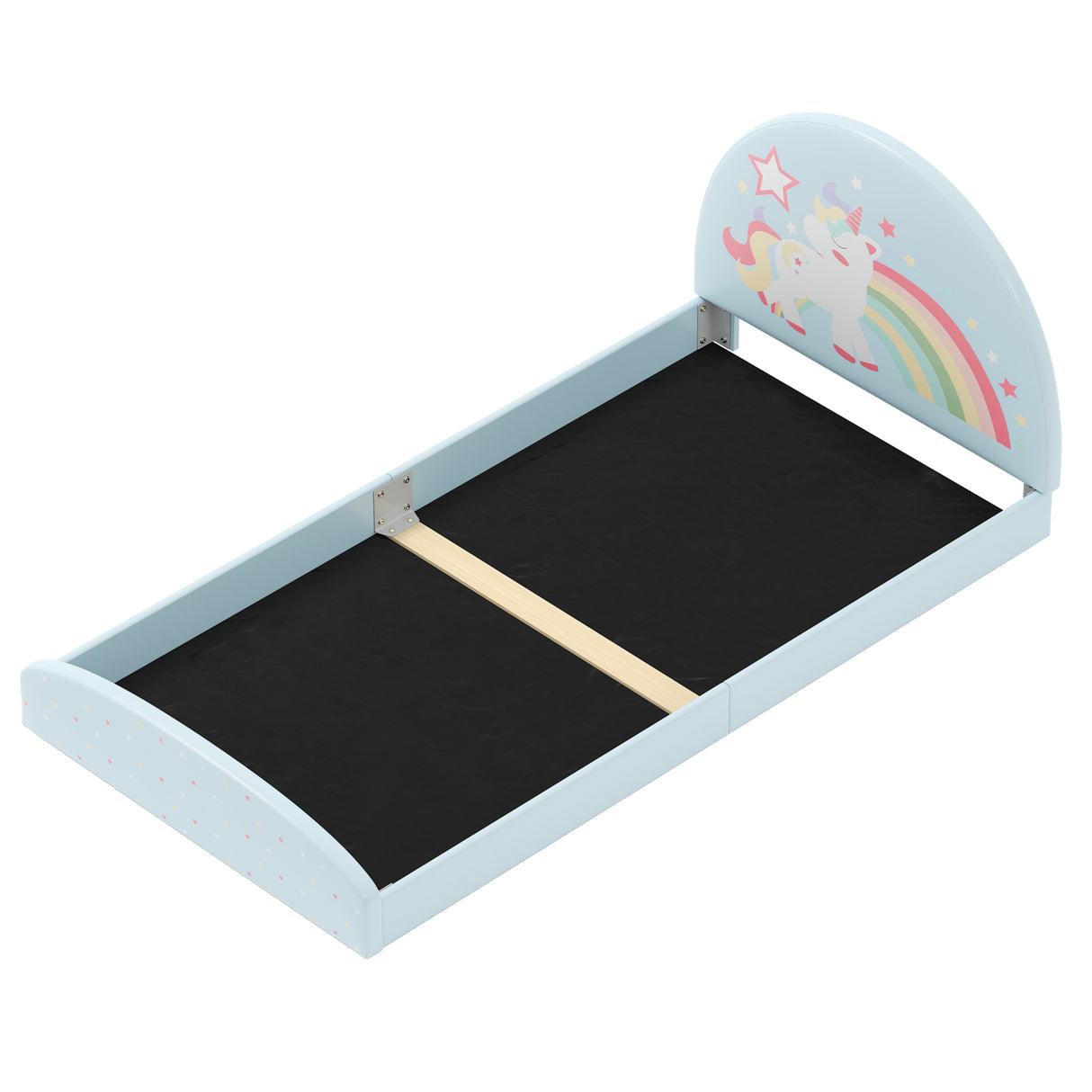 Twin Floor Bed Frame Upholstered Twin Size Kids Floor Bed with 210D Oxford Cloth Floor Mat-Blue