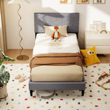 Twin/Full/Queen Size Bed Frame Modern Platform Bed with Linen Fabric Upholstered Headboard-Twin