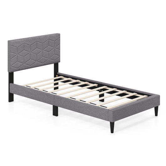 Twin/Full/Queen Size Bed Frame Modern Platform Bed with Linen Fabric Upholstered Headboard-Twin