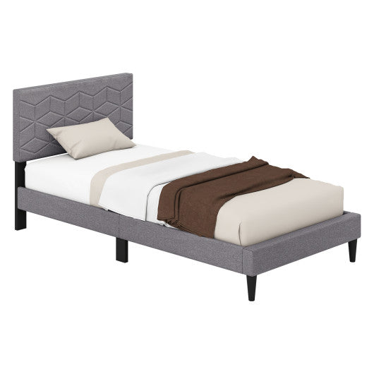 Twin/Full/Queen Size Bed Frame Modern Platform Bed with Linen Fabric Upholstered Headboard-Twin