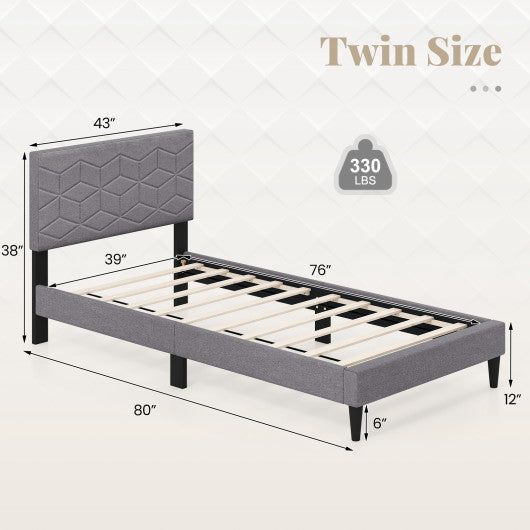 Twin/Full/Queen Size Bed Frame Modern Platform Bed with Linen Fabric Upholstered Headboard-Twin