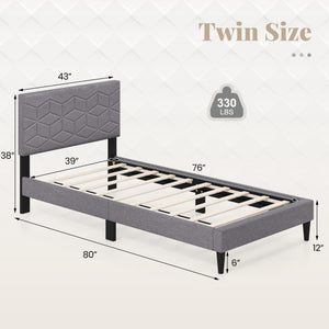Twin/Full/Queen Size Bed Frame Modern Platform Bed with Linen Fabric Upholstered Headboard-Twin