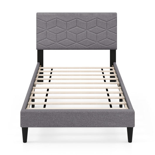 Twin/Full/Queen Size Bed Frame Modern Platform Bed with Linen Fabric Upholstered Headboard-Twin