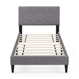Twin/Full/Queen Size Bed Frame Modern Platform Bed with Linen Fabric Upholstered Headboard-Twin