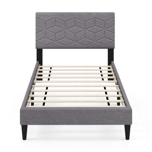 Twin/Full/Queen Size Bed Frame Modern Platform Bed with Linen Fabric Upholstered Headboard-Twin